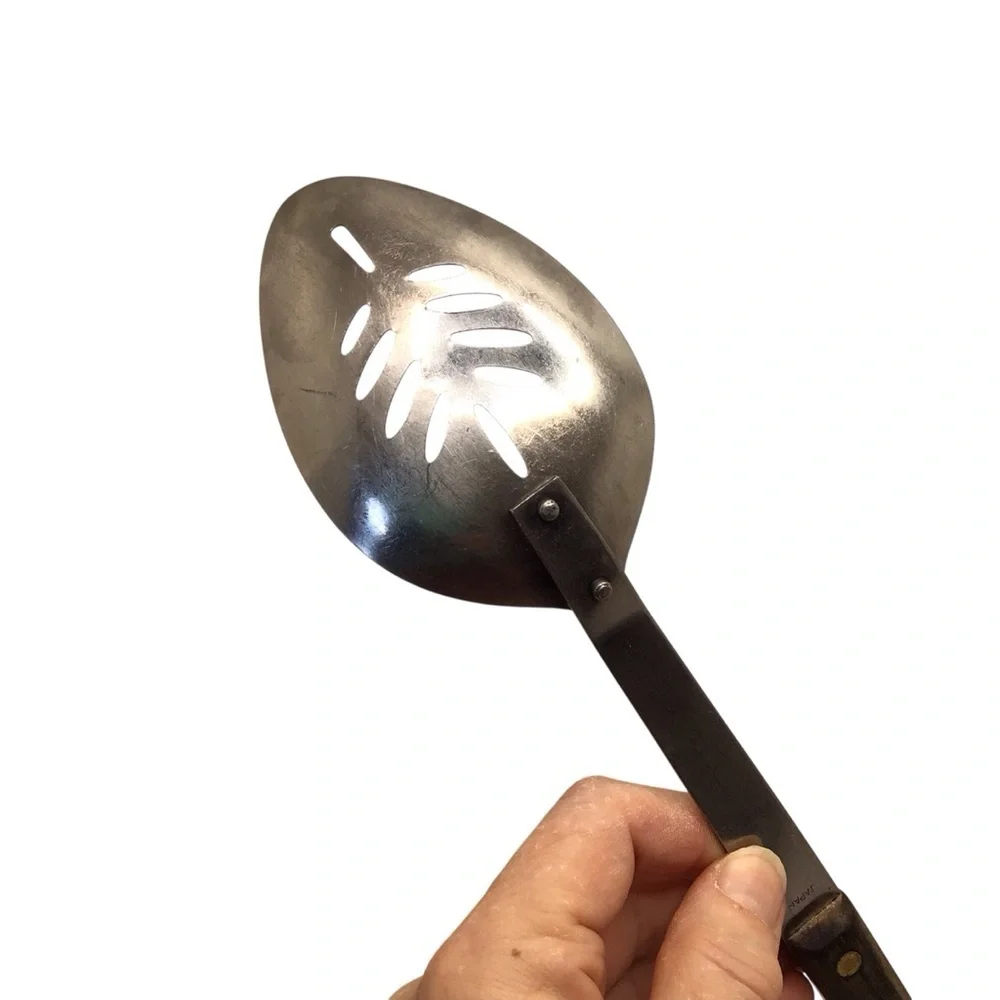 Vintage Stainless Steel Utensil Set Ladle Serving Spoon Wood Handle Japan 12”